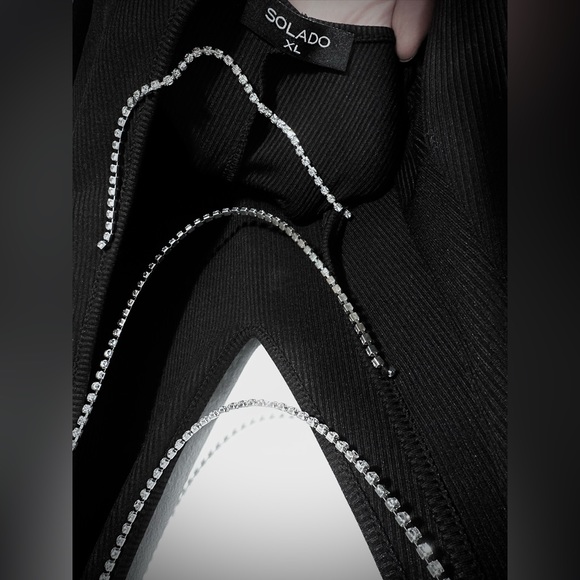 SOLADO 💍 maxi dress • backless open back • 3 rhinestone chain • black - Picture 7 of 11